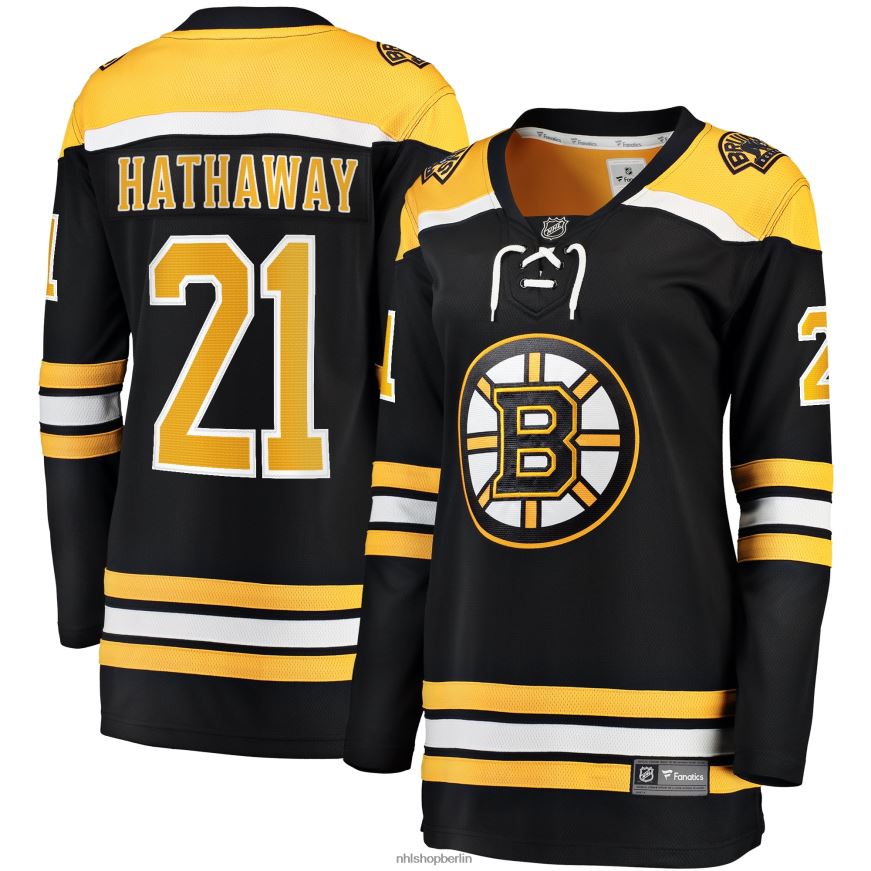 Frauen NHL Boston Bruins Garnet Hathaway Fanatics-gebrandetes schwarzes Breakaway-Heimtrikot Kleidung BF680T1582