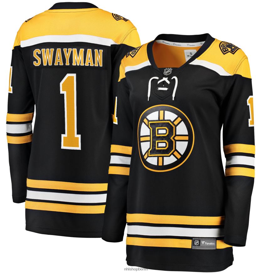 Frauen NHL Boston Bruins Jeremy Swayman Fanatics Branded Schwarzes 2017/18 Breakaway-Heimtrikot Kleidung BF680T476