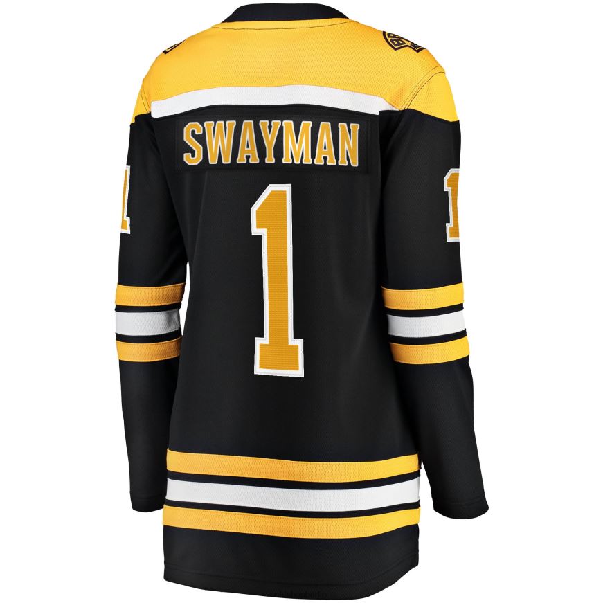 Frauen NHL Boston Bruins Jeremy Swayman Fanatics Branded Schwarzes 2017/18 Breakaway-Heimtrikot Kleidung BF680T476