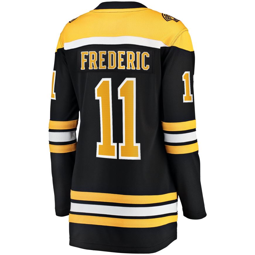 Frauen NHL Boston Bruins Trent Frederic Fanatics gebrandetes schwarzes Heim-Ausreißer-Spielertrikot Kleidung BF680T933