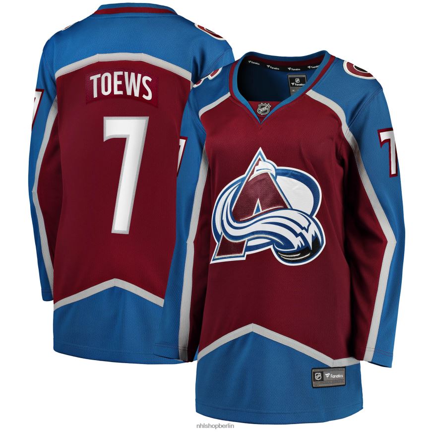 Frauen NHL Burgundiges Breakaway-Heimtrikot der Colorado Avalanche Devon Toews mit Fanatics-Logo Kleidung BF680T1240