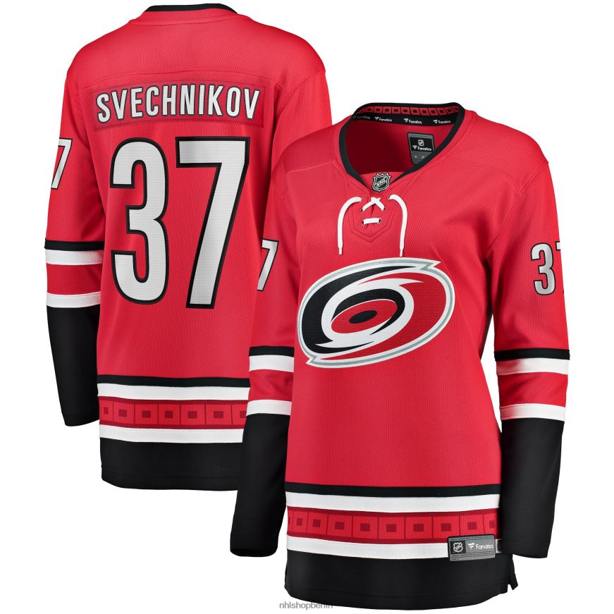 Frauen NHL Carolina Hurricanes Andrei Svechnikov Fanatics-gebrandetes rotes Heim-Ausreißer-Spielertrikot Kleidung BF680T926