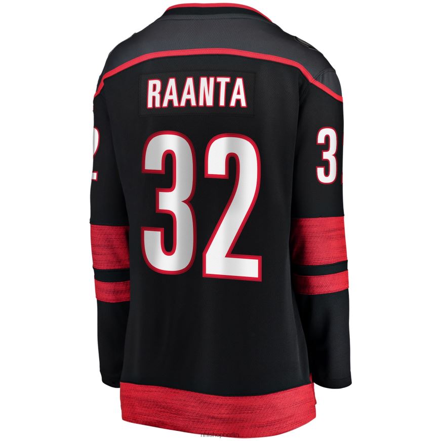 Frauen NHL Carolina Hurricanes Antti Raanta Fanatics-gebrandetes schwarzes Heim-Ausreißer-Spielertrikot Kleidung BF680T889