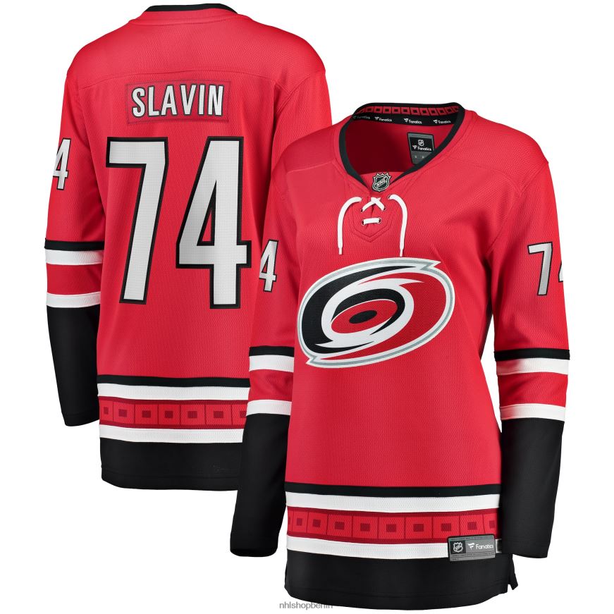 Frauen NHL Carolina Hurricanes Jacob Slavin Fanatics-gebrandetes rotes Home-Breakaway-Spielertrikot Kleidung BF680T1476