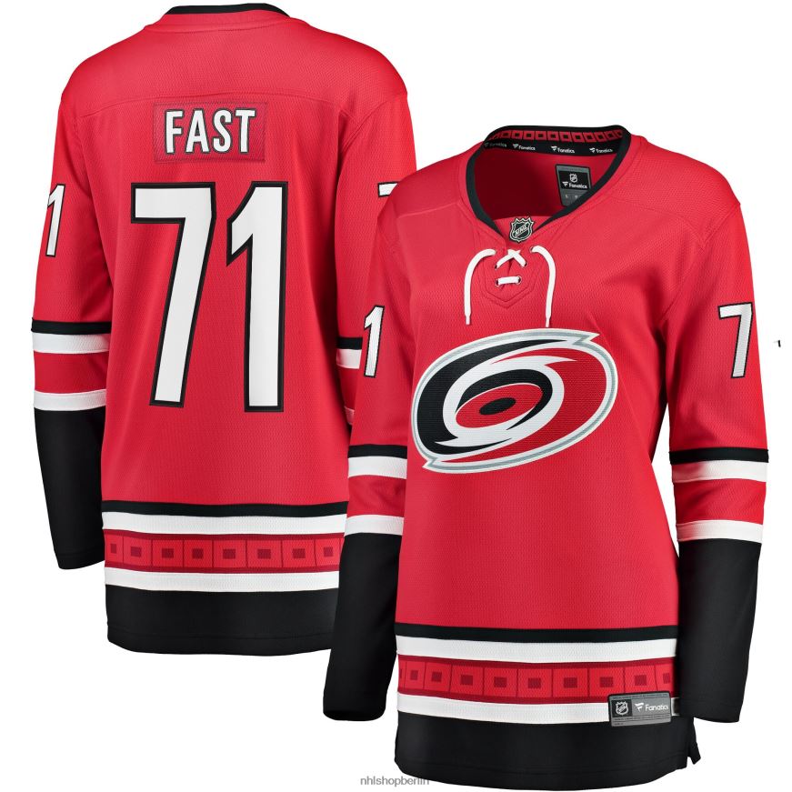 Frauen NHL Carolina Hurricanes Jesper Fast Fanatics-gebrandetes rotes Breakaway-Heimtrikot Kleidung BF680T2221