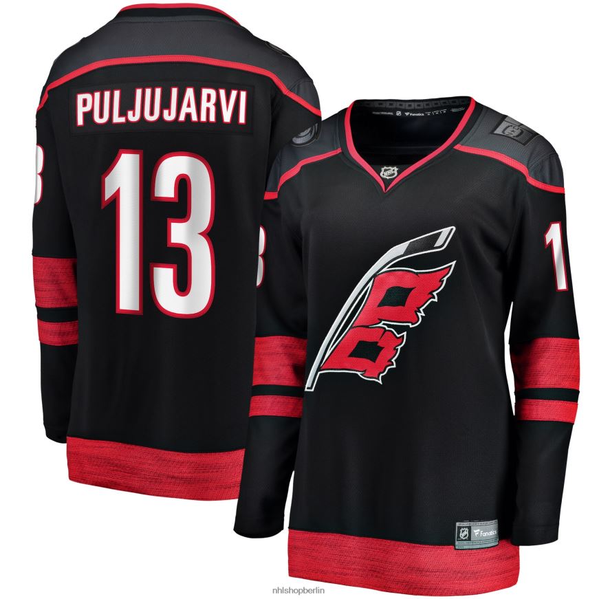 Frauen NHL Carolina Hurricanes Jesse Puljujarvi Fanatics-gebrandetes schwarzes Breakaway-Heimtrikot Kleidung BF680T1796