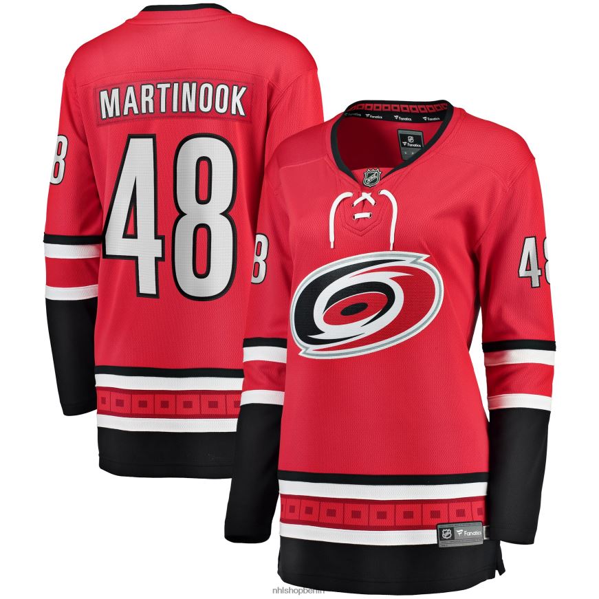 Frauen NHL Carolina Hurricanes Jordan Martinook Fanatics-gebrandetes rotes Home-Breakaway-Spielertrikot Kleidung BF680T2171