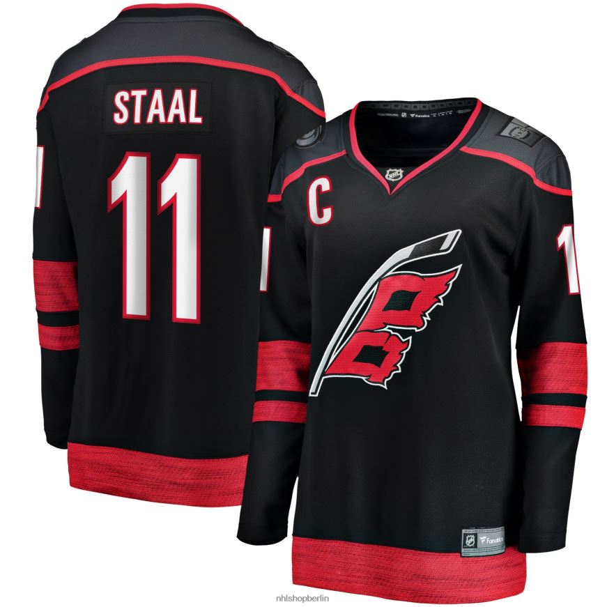 Frauen NHL Carolina Hurricanes Jordan Staal Fanatics gebrandetes schwarzes Home-Captain-Patch-Trikot für abtrünnige Spieler Kleidung BF680T438