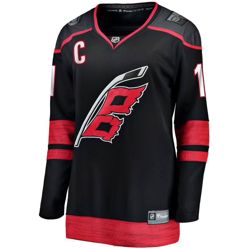 Frauen NHL Carolina Hurricanes Jordan Staal Fanatics gebrandetes schwarzes Home-Captain-Patch-Trikot für abtrünnige Spieler Kleidung BF680T438