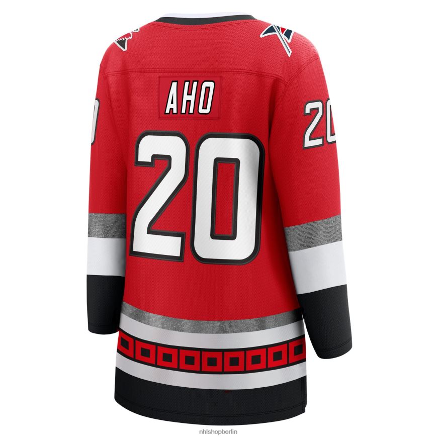 Frauen NHL Carolina Hurricanes Sebastian Aho Fanatics gebrandetes rotes Premier Breakaway-Spielertrikot zum 25-jährigen Jubiläum Kleidung BF680T1469