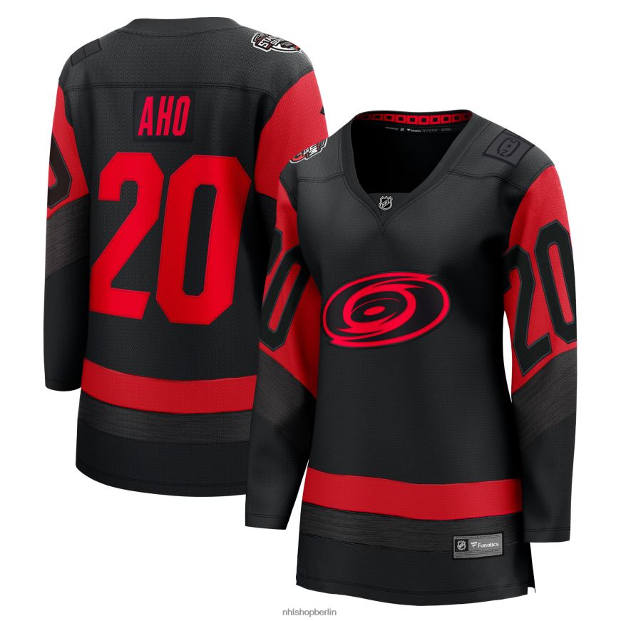 Frauen NHL Carolina Hurricanes Sebastian Aho Fanatics gebrandetes schwarzes 2023 Stadium Series Breakaway-Spielertrikot Kleidung BF680T492