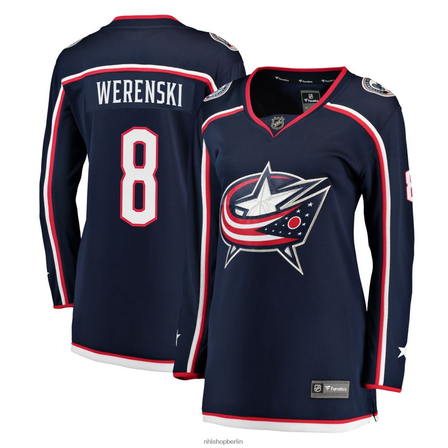 Frauen NHL Columbia Blue Jacken marineblaues Breakaway-Trikot mit Fanatiker-Logo von Zach Werenski Kleidung BF680T2409