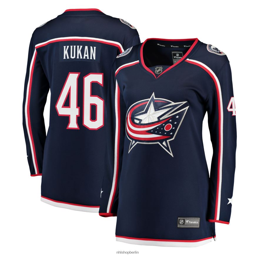 Frauen NHL Columbia Blue Jackets Dean Kukan Fanatics-Marken-Marine-Breakaway-Trikot Kleidung BF680T2231