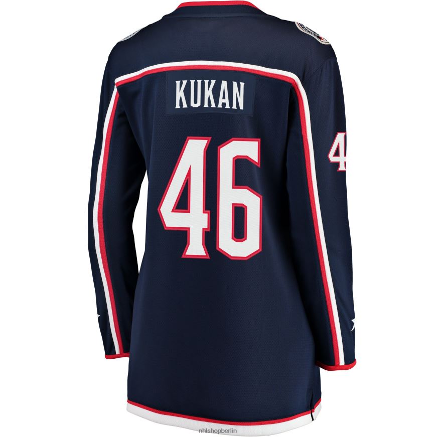 Frauen NHL Columbia Blue Jackets Dean Kukan Fanatics-Marken-Marine-Breakaway-Trikot Kleidung BF680T2231