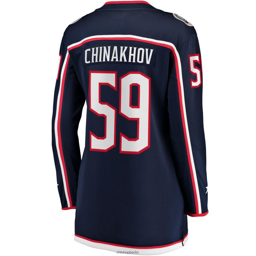 Frauen NHL Columbia Blue Jackets Yegor Chinakhov Fanatics-Heim-Trikot für abtrünnige Spieler in Marineblau Kleidung BF680T2255