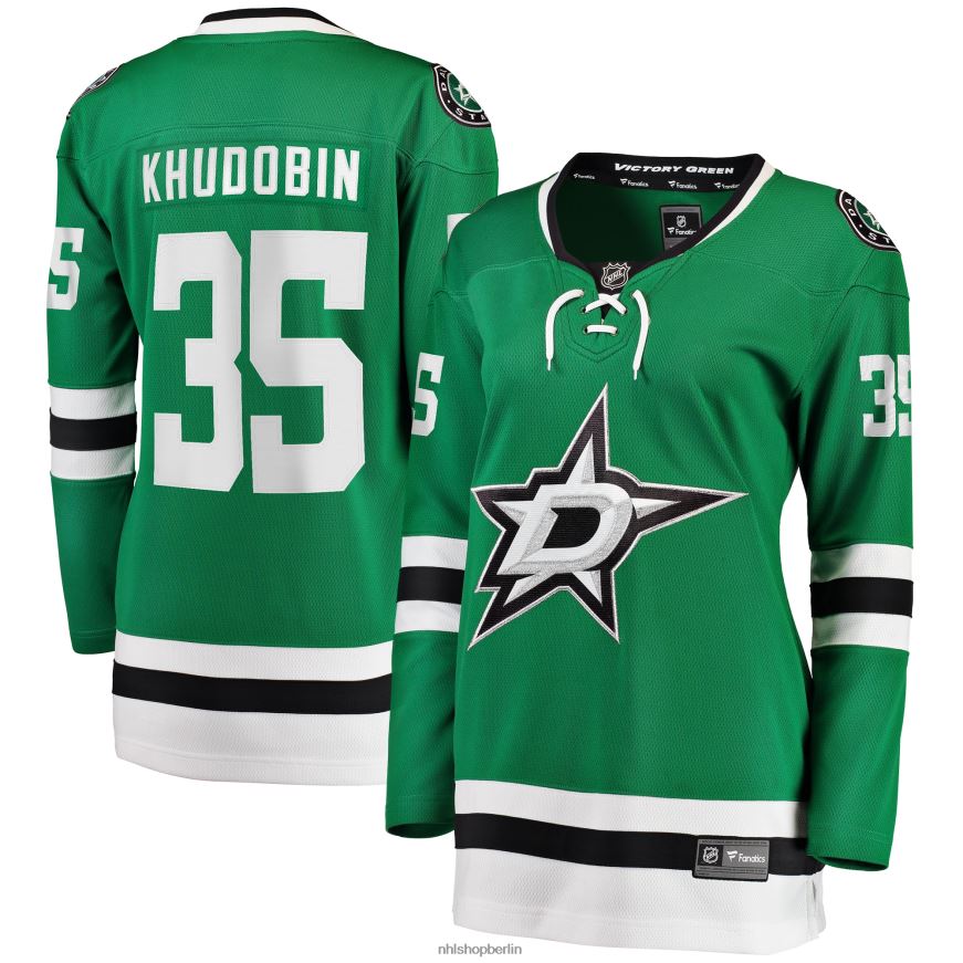 Frauen NHL Dallas Stars Anton Khudobin Fanatics-Branding-Kelly-Green-Heimtrikot für abtrünnige Spieler Kleidung BF680T1853