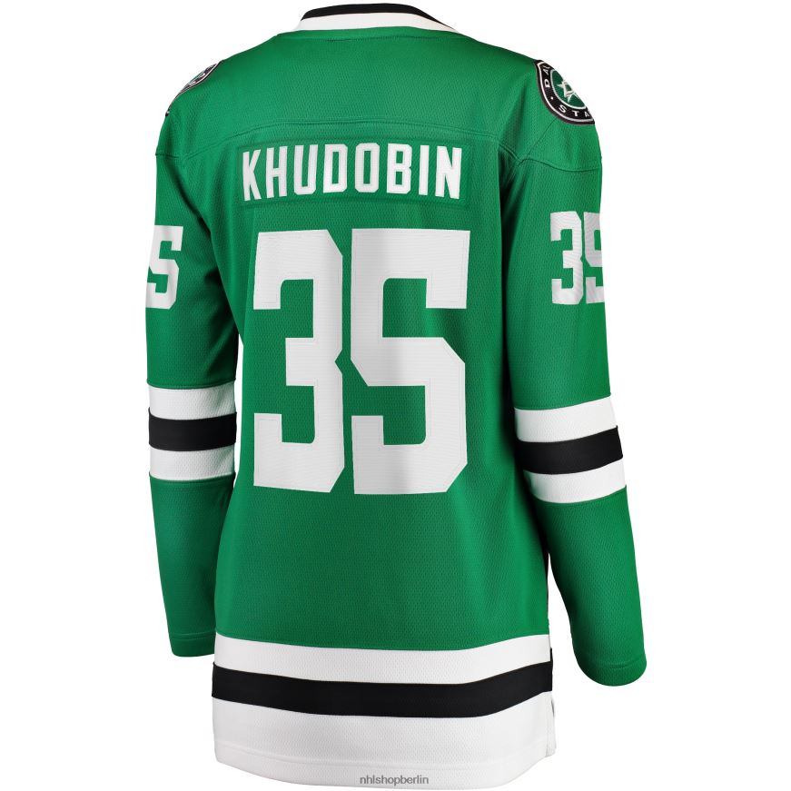 Frauen NHL Dallas Stars Anton Khudobin Fanatics-Branding-Kelly-Green-Heimtrikot für abtrünnige Spieler Kleidung BF680T1853