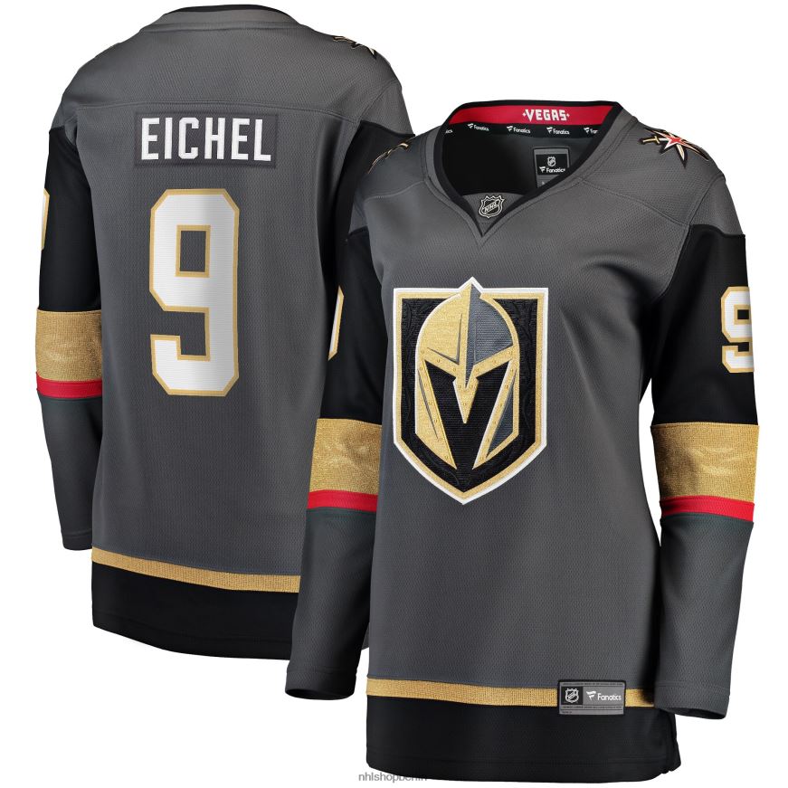 Frauen NHL Das alternative Breakaway-Spielertrikot der Vegas Golden Knights mit Jack Eichel Fanatics-Logo Kleidung BF680T1578