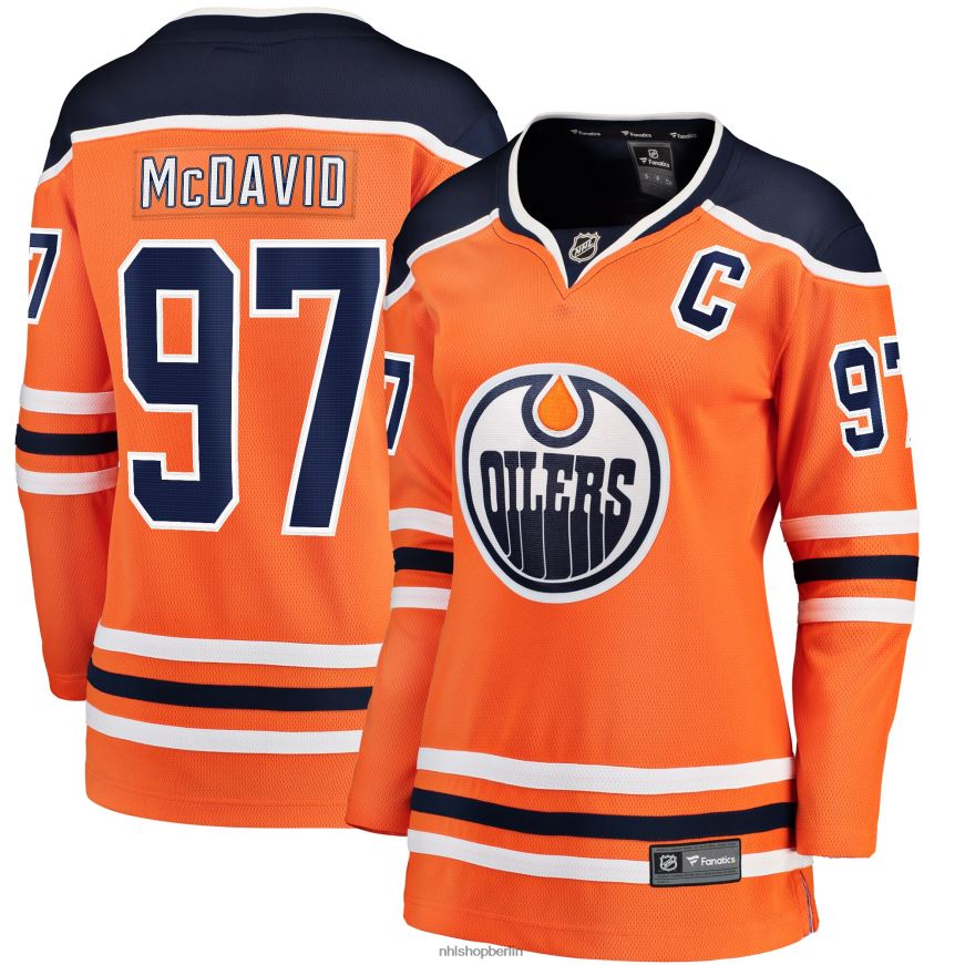 Frauen NHL Edmonton Oilers Connor McDavid Fanatics-gebrandetes orangefarbenes Home-Premier-Breakaway-Spielertrikot Kleidung BF680T2121