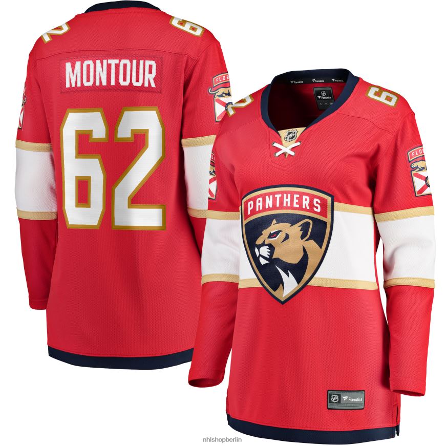 Frauen NHL Florida Panthers Brandon Montour Fanatics-gebrandetes rotes Home-Breakaway-Spielertrikot Kleidung BF680T2159