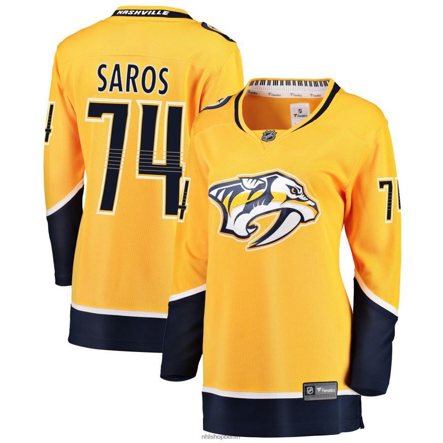 Frauen NHL Goldenes Breakaway-Spielertrikot der Nashville Predators Juuse Saros mit Fanatics-Logo Kleidung BF680T985