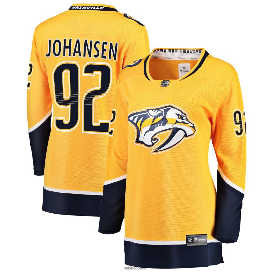 Frauen NHL Goldenes Breakaway-Spielertrikot der Nashville Predators mit Ryan Johansen-Fanatiker-Logo Kleidung BF680T1785