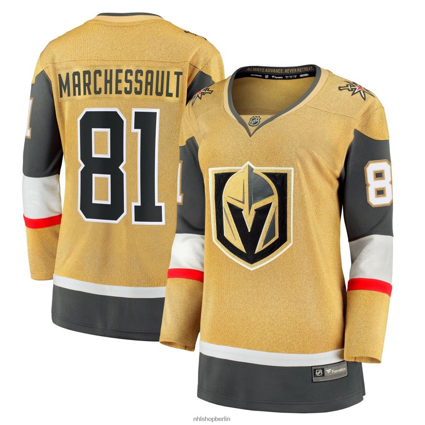 Frauen NHL Goldenes Heim-Breakaway-Trikot der Vegas Golden Knights mit Jonathan Marchessault Fanatics-Logo Kleidung BF680T1591