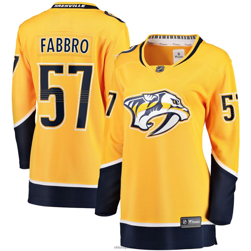 Frauen NHL Goldenes Home-Breakaway-Spielertrikot der Nashville Predators mit Fanatics-Logo von Dante Fabbro Kleidung BF680T1795