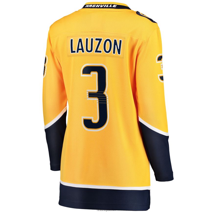 Frauen NHL Goldenes Home-Breakaway-Spielertrikot der Nashville Predators mit Fanatics-Logo von Jeremy Lauzon Kleidung BF680T1794