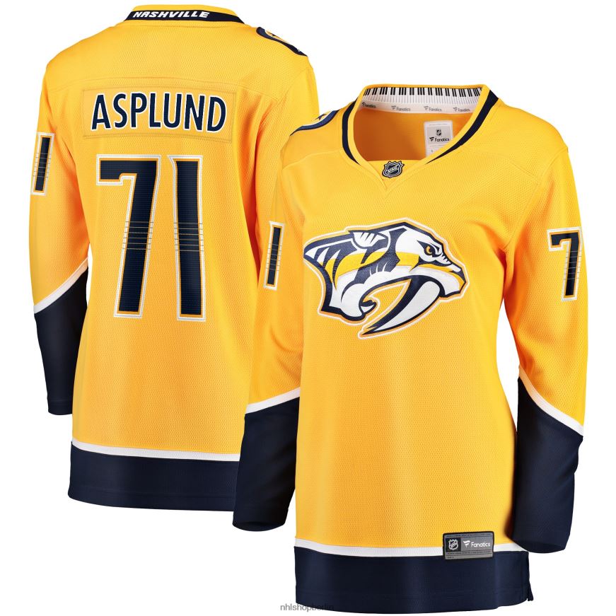 Frauen NHL Goldenes Home-Breakaway-Trikot der Nashville Predators mit Fanatics-Logo von Rasmus Asplund Kleidung BF680T1971