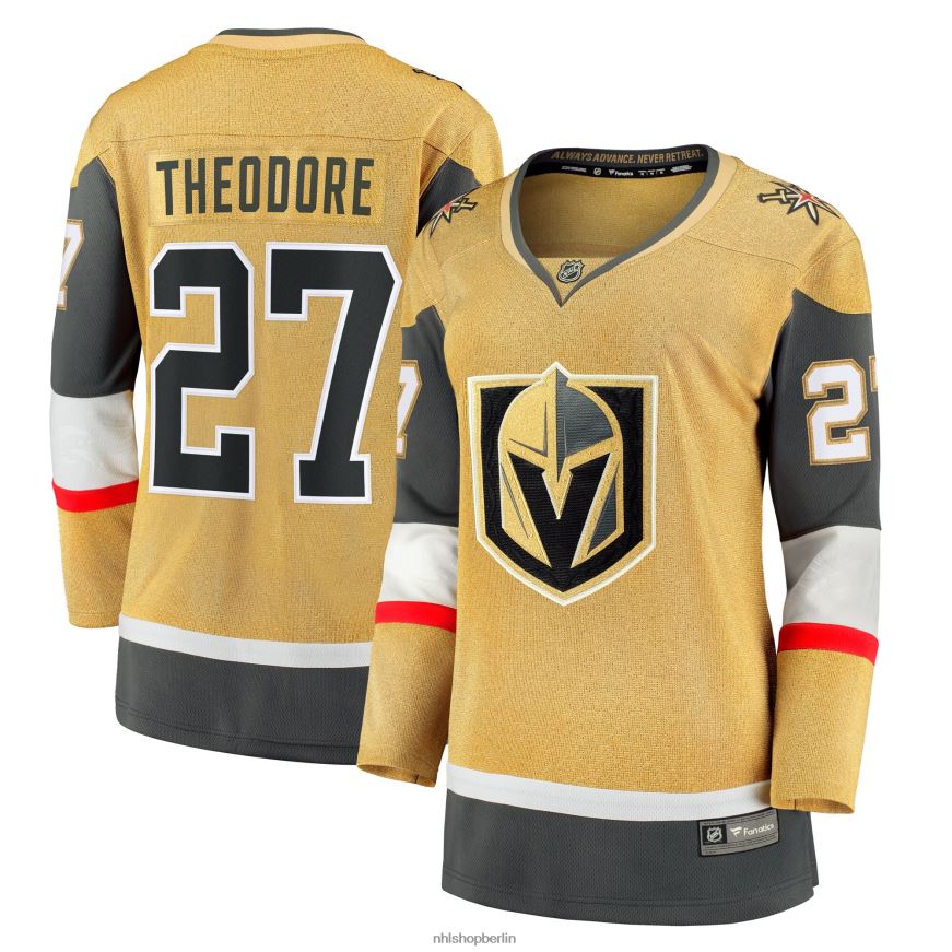 Frauen NHL Goldenes Home-Breakaway-Trikot der Vegas Golden Knights mit Shea Theodore Fanatics-Logo Kleidung BF680T1586