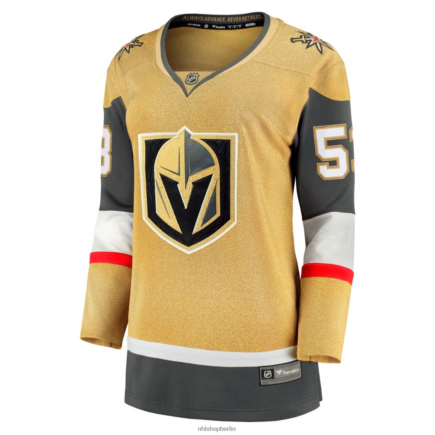 Frauen NHL Goldenes Home-Breakaway-Trikot der Vegas Golden Knights mit Teddy-Blueger-Fanatiker-Logo Kleidung BF680T1589