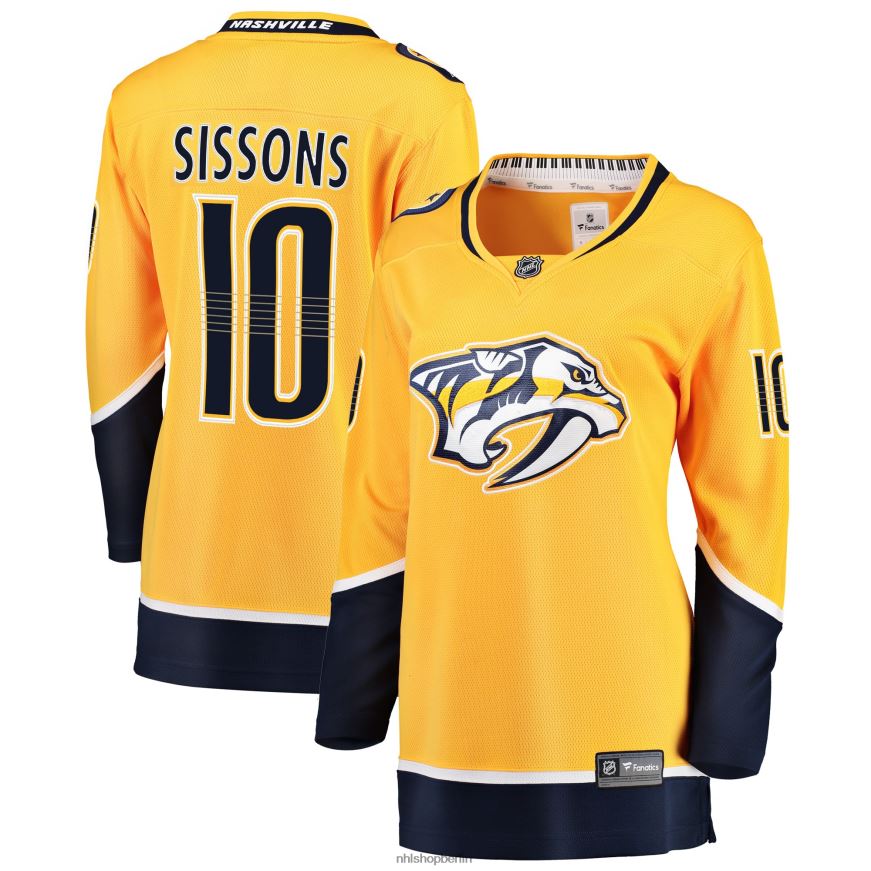 Frauen NHL Goldfarbenes Breakaway-Spielertrikot der Nashville Predators Colton Sissons Fanatics Kleidung BF680T1641