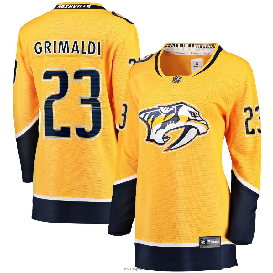 Frauen NHL Goldfarbenes Heim-Abtrünnigen-Spielertrikot der Nashville Predators von Rocco Grimaldi mit Fanatics-Logo Kleidung BF680T2137