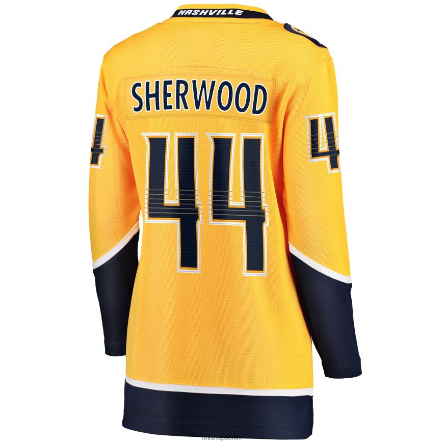 Frauen NHL Goldfarbenes Home-Breakaway-Spielertrikot der Nashville Predators Kiefer Sherwood Fanatics Kleidung BF680T1400