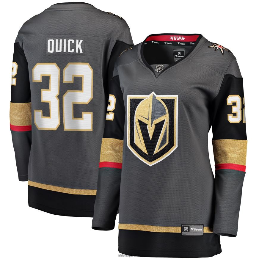 Frauen NHL Graues Breakaway-Heimtrikot der Vegas Golden Knights mit Jonathan Quick Fanatics-Logo Kleidung BF680T734