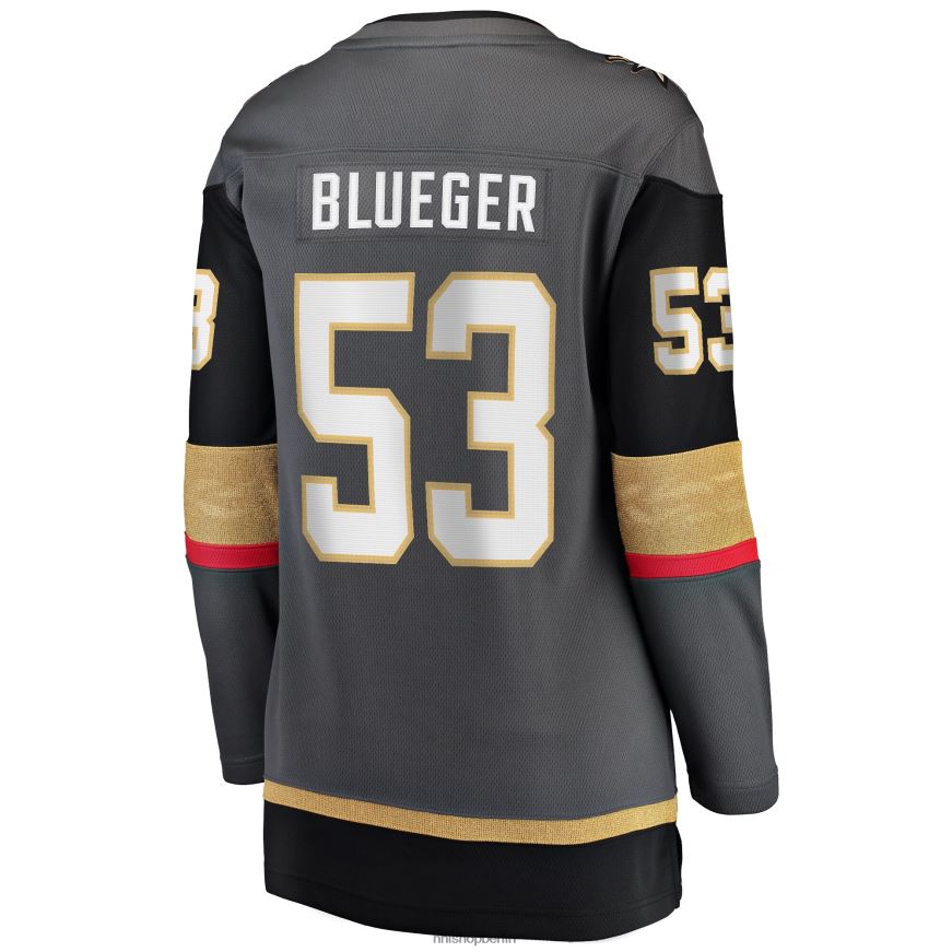 Frauen NHL Graues Breakaway-Heimtrikot der Vegas Golden Knights mit Teddy-Blueger-Fanatiker-Logo Kleidung BF680T2433