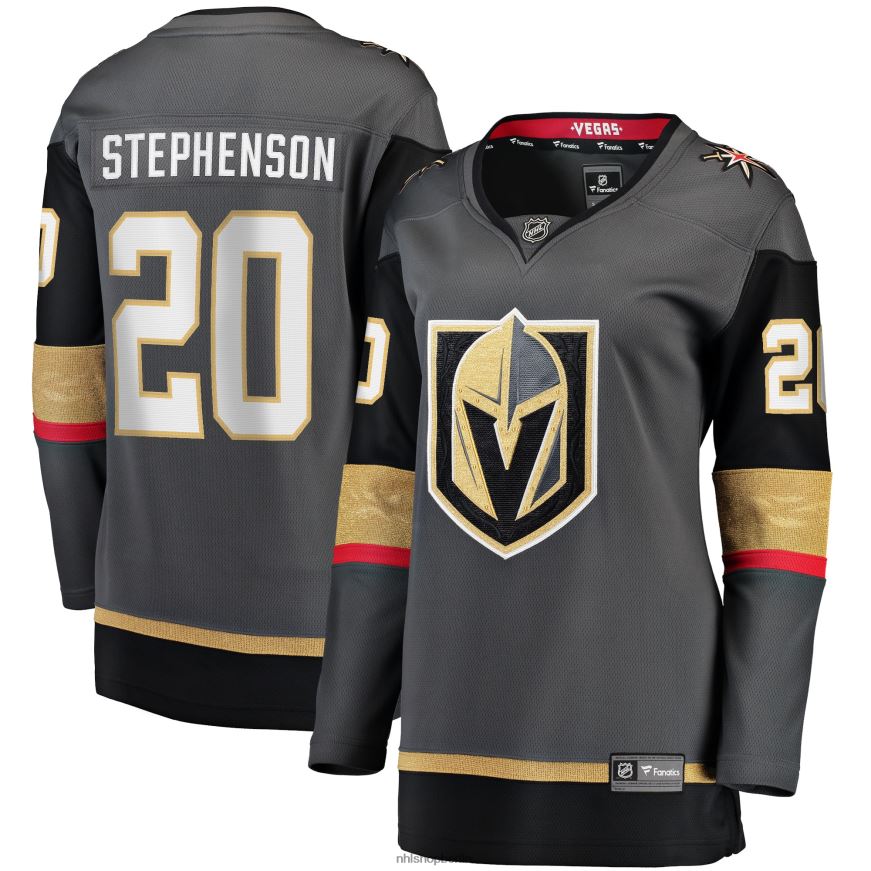 Frauen NHL Graues Heim-Ausreißer-Spielertrikot der Vegas Golden Knights mit Chandler Stephenson Fanatics-Logo Kleidung BF680T1281