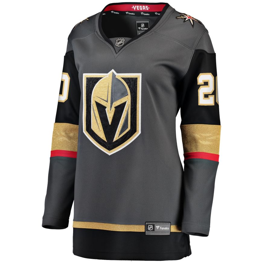 Frauen NHL Graues Heim-Ausreißer-Spielertrikot der Vegas Golden Knights mit Chandler Stephenson Fanatics-Logo Kleidung BF680T1281