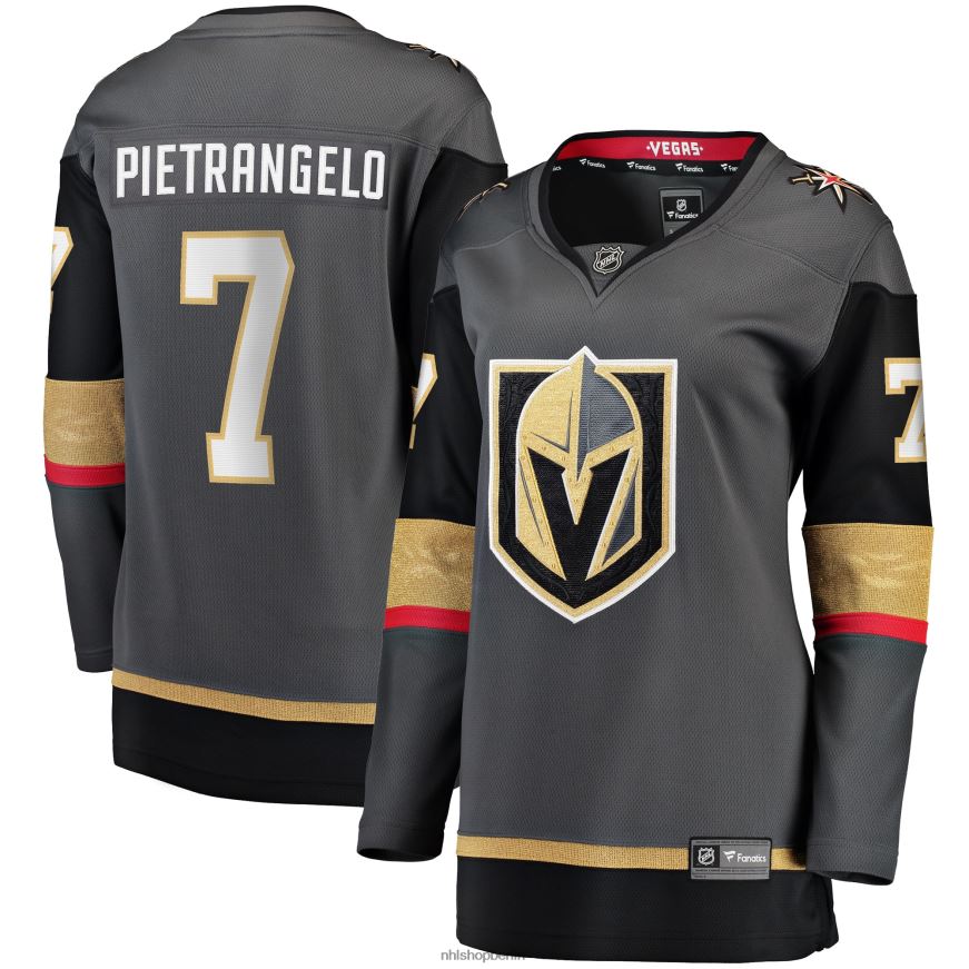 Frauen NHL Graues alternatives Breakaway-Spielertrikot der Vegas Golden Knights mit Alex Pietrangelo Fanatics-Logo Kleidung BF680T2439