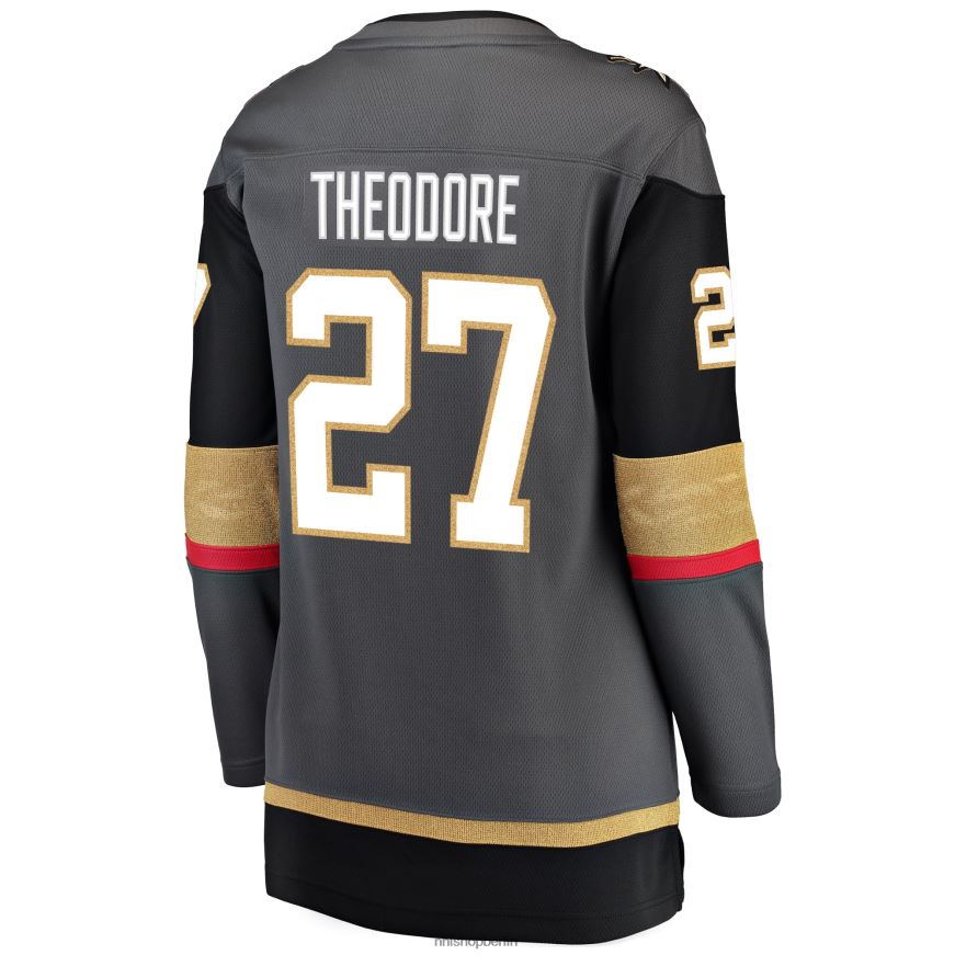 Frauen NHL Graues alternatives Breakaway-Spielertrikot der Vegas Golden Knights mit Shea-Theodore-Fanatiker-Logo Kleidung BF680T1803