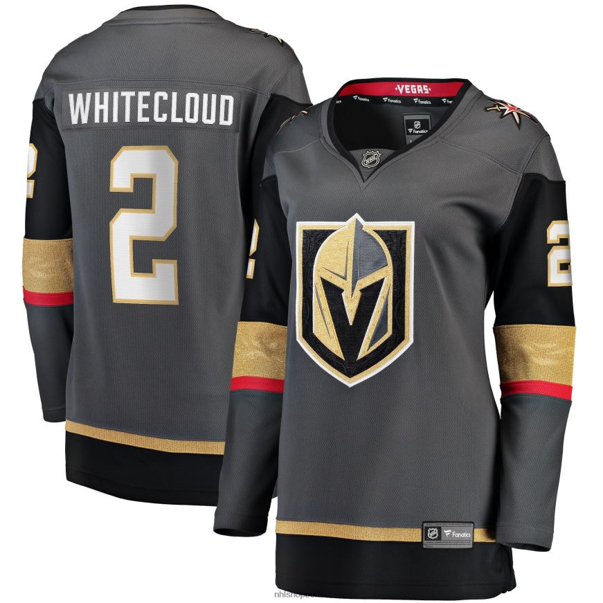 Frauen NHL Graues alternatives Breakaway-Trikot der Vegas Golden Knights mit Zach Whitecloud Fanatics-Logo Kleidung BF680T1667