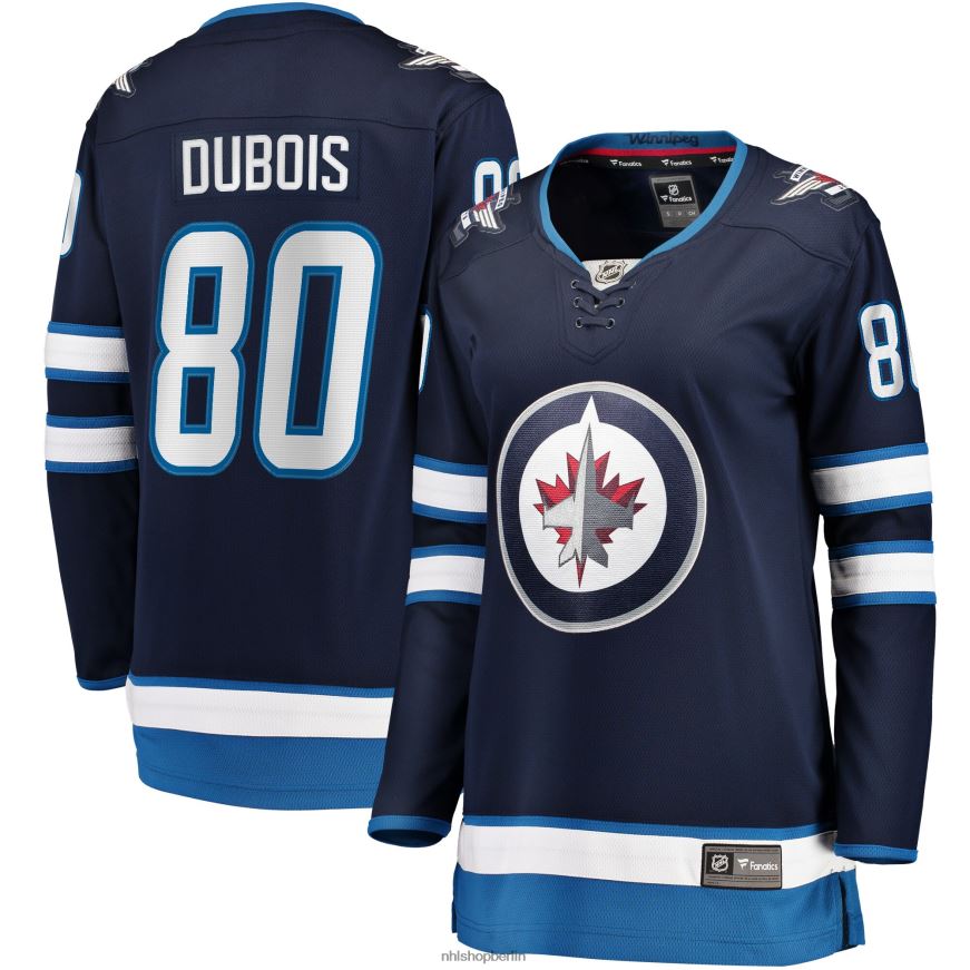 Frauen NHL Marineblaues Breakaway-Spielertrikot der Winnipeg Jets mit Pierre-Luc-Dubois-Fanatiker-Logo Kleidung BF680T1556