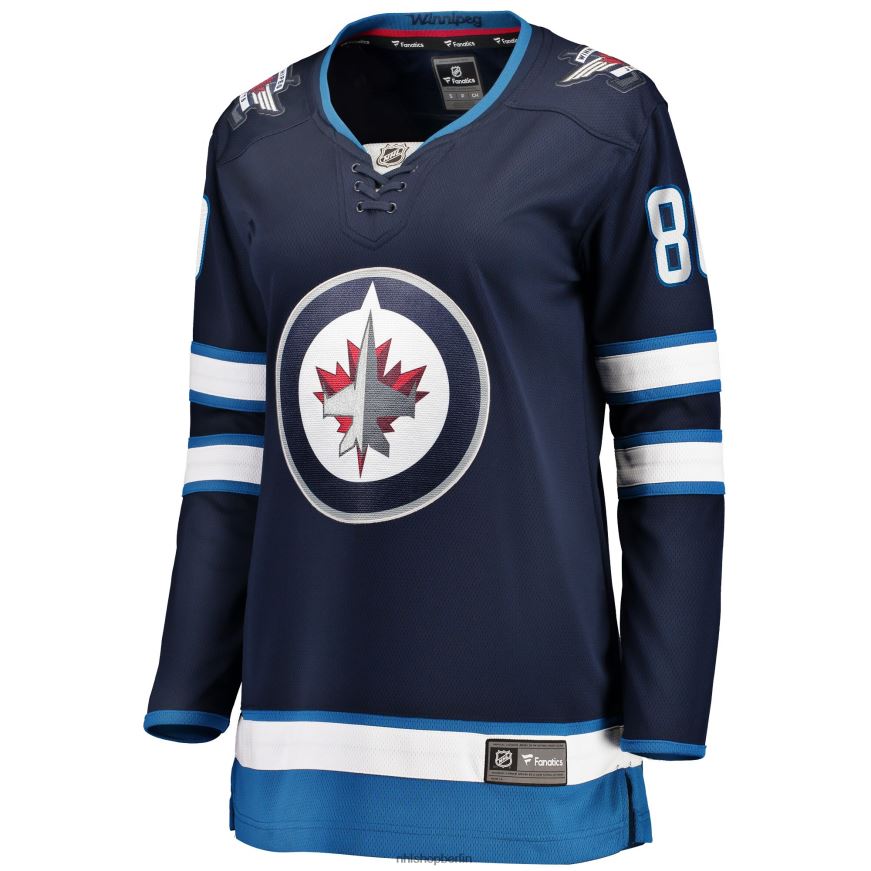 Frauen NHL Marineblaues Breakaway-Spielertrikot der Winnipeg Jets mit Pierre-Luc-Dubois-Fanatiker-Logo Kleidung BF680T1556