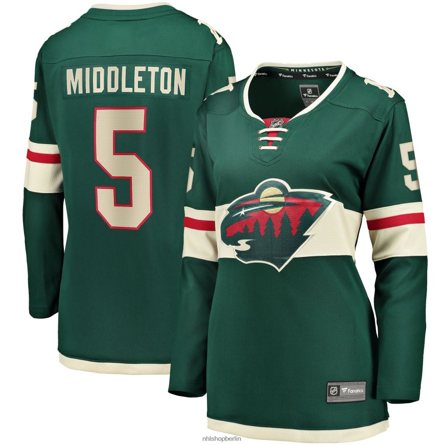 Frauen NHL Minnesota Wild Jake Middleton Fanatics-gebrandetes grünes Home-Breakaway-Spielertrikot Kleidung BF680T1653