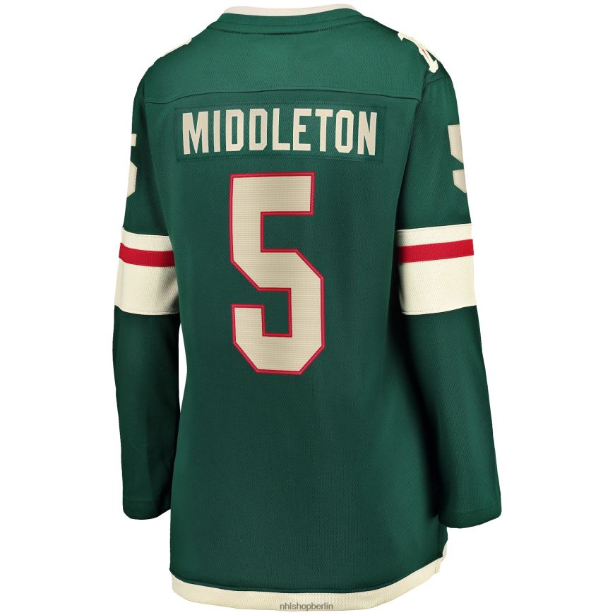 Frauen NHL Minnesota Wild Jake Middleton Fanatics-gebrandetes grünes Home-Breakaway-Spielertrikot Kleidung BF680T1653