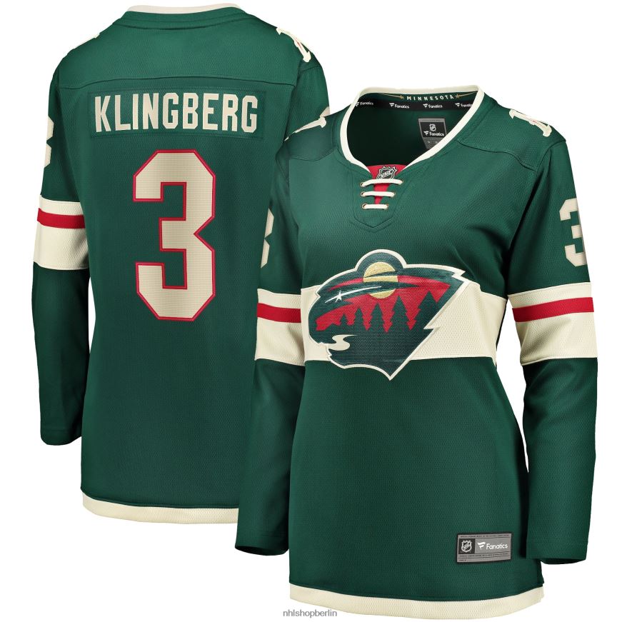 Frauen NHL Minnesota Wild John Klingberg Fanatics-gebrandetes grünes Breakaway-Heimtrikot Kleidung BF680T1232