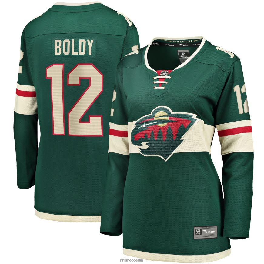 Frauen NHL Minnesota Wild Matthew Boldy Fanatics-gebrandetes grünes Home-Breakaway-Spielertrikot Kleidung BF680T187