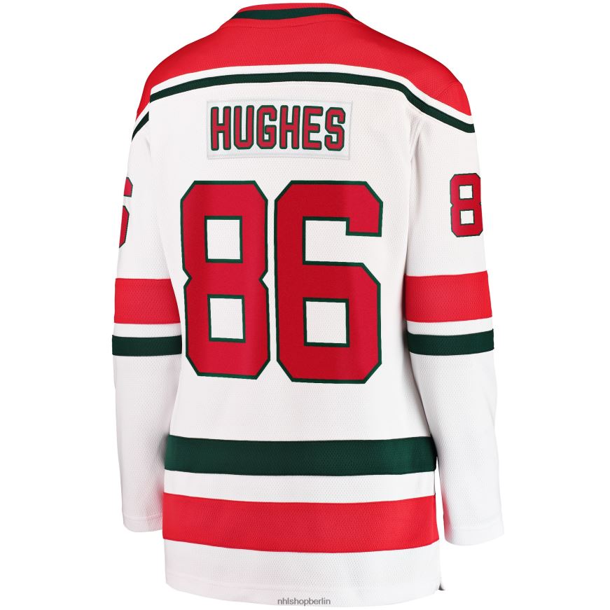 Frauen NHL New Jersey Devils Jack Hughes Fanatics Branded White 2022/23 Heritage Premier Breakaway-Trikot Kleidung BF680T480