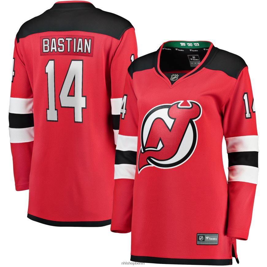 Frauen NHL New Jersey Devils Nathan Bastian Fanatics-gebrandetes rotes Heimteam-Trikot für abtrünnige Spieler Kleidung BF680T2397